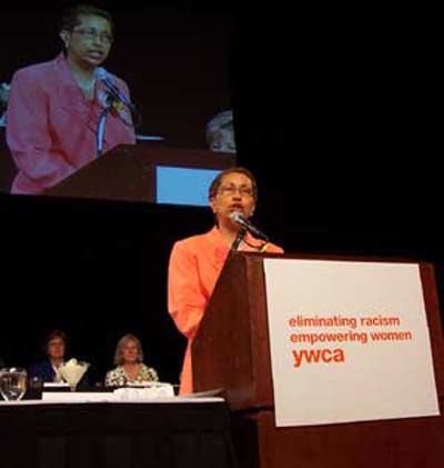 Barbara Danforth speaking at the YWCA Women of Achievement Awards Luncheon