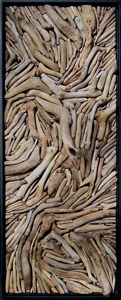 Susie Frazier Mueller Art work titled Perseverance. Driftwood mounted onto wood. No paint added.